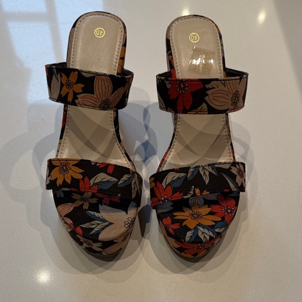 🆕 Temu Floral Print Platform Wedge Sandals, Size 40, 8.5 Woman’s - Picture 3 of 10